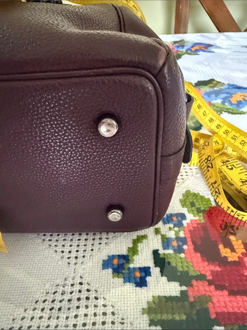 Coach Plum Floral Appliqué Leather Satchel